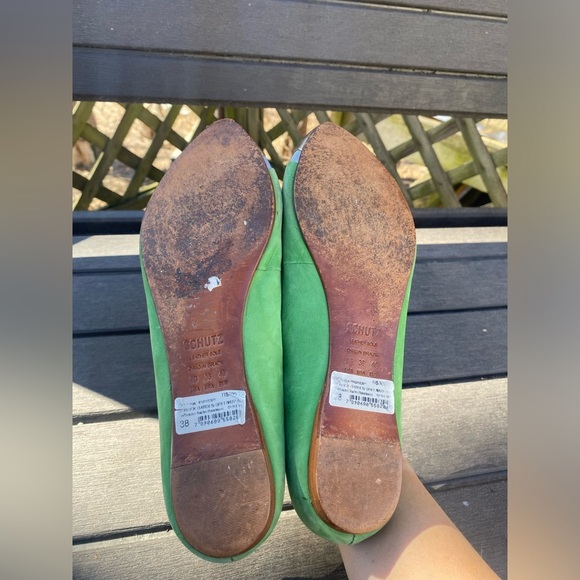 Schutz Cap Toe Flats Women Green Gold Size 9 - Picture 8 of 10